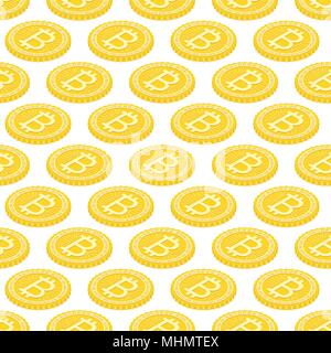 Bitcoin seamless pattern. Geometriche 3d sfondo con bitcoins. Illustrazione Vettoriale. Virtuale moneta elettronica. Illustrazione Vettoriale