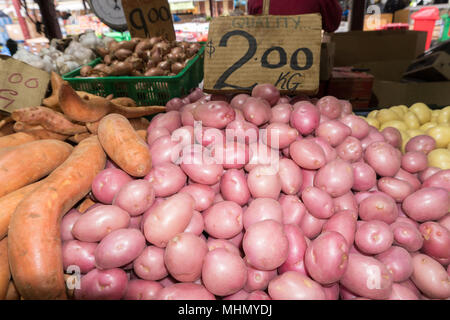 Partita di patate pronti per la vendita al mercato Foto Stock