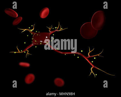 3d illustrazione del neurone cellule con le cellule del sangue, ad alta risoluzione 3D illustrazione Foto Stock