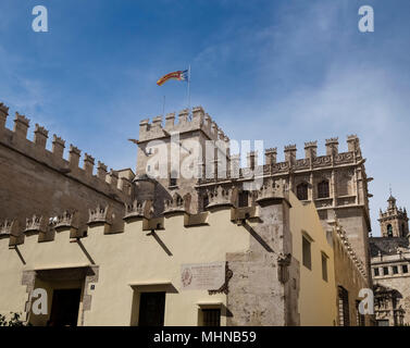 La Lonja, ex seta e commodities exchange edificio in stile gotico, adesso sito del Patrimonio Mondiale, Nord Ciutat Vella distretto, Valencia, Spagna. Foto Stock