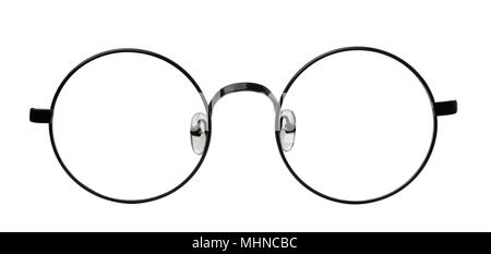 Vista frontale di occhiale rotondo telaio isolato su bianco Foto Stock