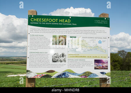 Scheda di informazioni a Cheesefoot testa nel South Downs National Park vicino a Winchester, Hampshire, Regno Unito Foto Stock