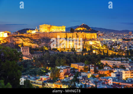 Il Partenone, dall'Acropoli di Atene, Grecia al tramonto Foto Stock