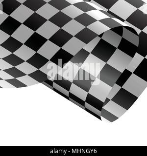 Bandiera a scacchi onda su design in bianco sullo sfondo di gara illustrazione vettoriale. Illustrazione Vettoriale