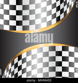 Banner grigio e oro sulla linea curva a scacchi design pattern per la gara di sfondo illustrazione vettoriale. Illustrazione Vettoriale