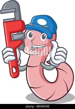 Plumber worm mascotte stile cartone animato Illustrazione Vettoriale