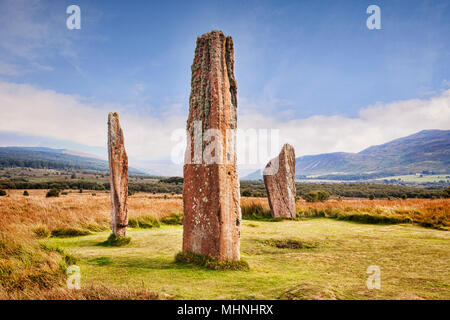 Machrie Moor 2 cerchio di pietra, 4000 anno vecchio monumento megalitico sull'isola di Arran, North Ayrshire, in Scozia. Foto Stock