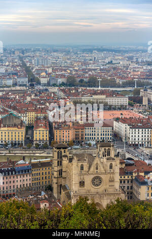 Vista di Lione dal colle Fourviere - Francia Foto Stock