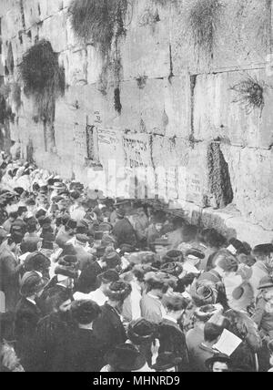 Gerusalemme. Il pianto luogo degli ebrei; il Muro del Pianto 1900 antica stampa Foto Stock