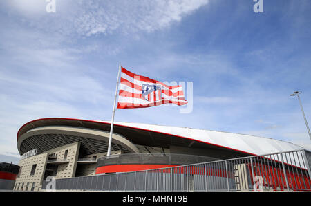 Una vista di Wanda Metropolitano Stadium di Madrid dove Arsenal affronteranno Atletico Madrid nella UEFA Europa League, Semi finale domani notte. Foto Stock