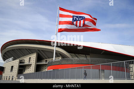 Una vista di Wanda Metropolitano Stadium di Madrid dove Arsenal affronteranno Atletico Madrid nella UEFA Europa League, Semi finale domani notte. Foto Stock