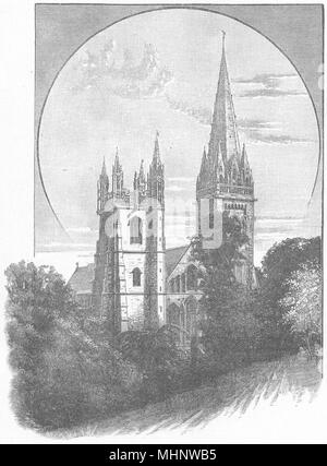 Il Galles. Cattedrale di Llandaff. Il fronte ovest 1901 antica immagine di stampa Foto Stock