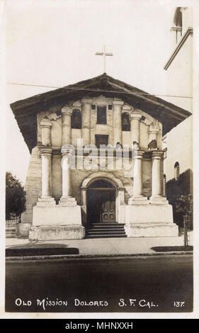 La Vecchia Missione Dolores (la missione di San Francisco de ASIS), San Francisco, California, Stati Uniti d'America, fondata nel XVIII secolo. Data: circa 1920 Foto Stock