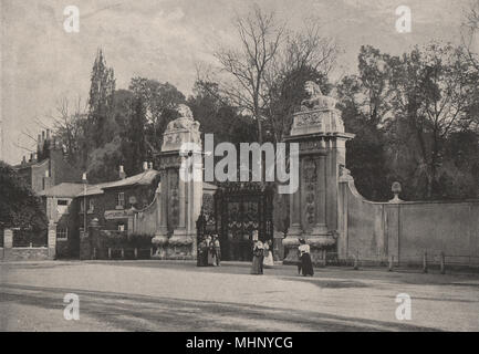 Hampton Court Palace. Il leone cancelli. Londra. Case storiche 1896 antica stampa Foto Stock