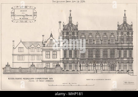 Country house design by W. Niven; RIBA Soane concorrenza Medallion 1876 1876 Foto Stock