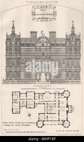 Country house design by W. Niven; RIBA Soane concorrenza Medallion 1876 (2) 1876 Foto Stock