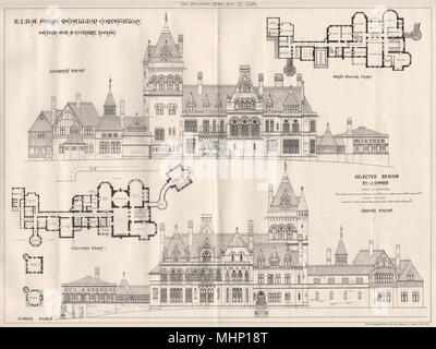 RIBA Soane medaglione concorrenza; country house design by J. Conder 1876 stampare Foto Stock