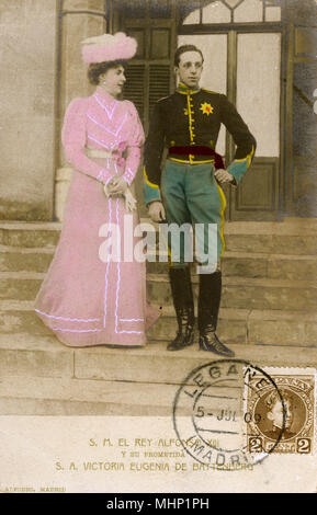 Re Alfonso XIII di Spagna e la sua fidanzata, in seguito consorte Foto Stock