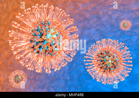 Un medico di visualizzazione di un gruppo di virus Herpes. 3D'illustrazione. Foto Stock