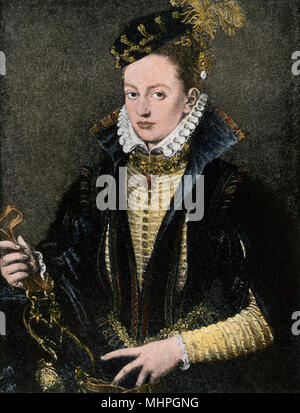 Margaret von Parma (Margherita d'Austria), reggente dei Paesi Bassi, 1500s. Colorate a mano la xilografia Foto Stock