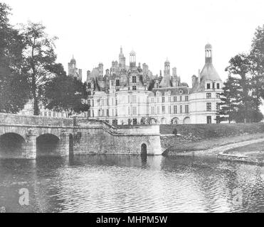 LOIR-et-Cher. Lo Château de Chambord, Côte de la rivière 1903 antica stampa Foto Stock
