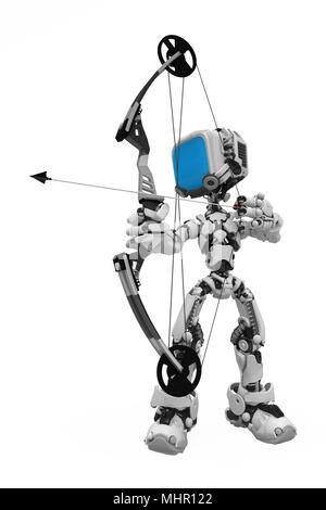 Piccolo 3d figura robotica, su bianco, isolato Foto Stock