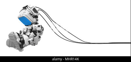 Piccolo 3d figura robotica, su bianco, isolato Foto Stock