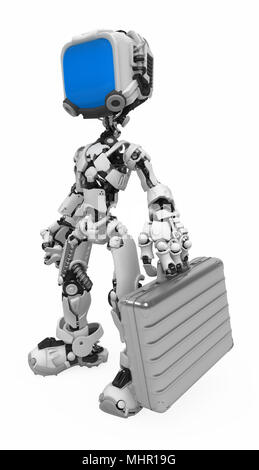 Piccolo 3d figura robotica, su bianco, isolato Foto Stock