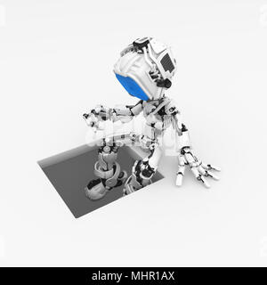 Piccolo 3d figura robotica, su bianco, isolato Foto Stock