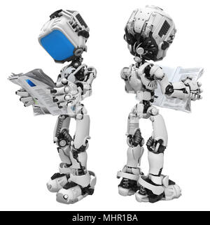 Piccolo 3d figura robotica, su bianco, isolato Foto Stock