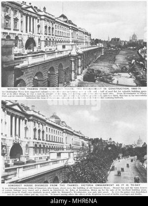 La Somerset House. Il Tamigi. Argine Victioria costruzione. 1860- 70 1926 stampare Foto Stock