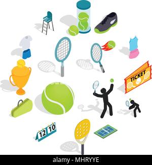 Tennis set di icone in vista isometrica 3d style Illustrazione Vettoriale