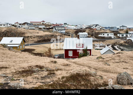 West Islanda - case tipiche nella pittoresca cittadina di Stykkishólmur sulla penisola Snaefellsnes. Foto Stock