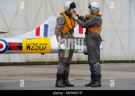 De Havilland Vampire, T11, WZ507, G-VTII, aeroporto di Coventry, Inghilterra, Regno Unito. Foto Stock