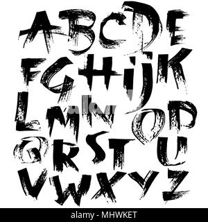 Grunge font di emergenza. Moderno pennello asciutto lettere di inchiostro. Alfabeto manoscritta. Illustrazione Vettoriale. Illustrazione Vettoriale
