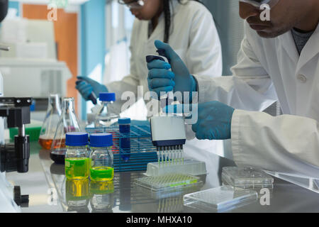 Gli scienziati stanno svolgendo esperimenti in laboratorio Foto Stock