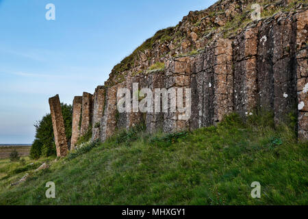 Basalto colonnare outrcop, Dverghamrar Nana (scogliere), vicino a Foss, Islanda Foto Stock