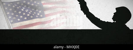 Immagine composita della pole con sventola bandiera d'America Foto Stock