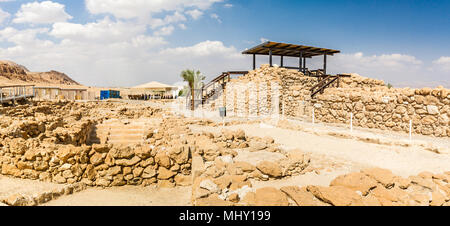 Qumran National Park, dove i rotoli del mar morto sono stati trovati e non vi è stato un insediamento esseni Judaean nel deserto vicino al Mar Morto, Israele Foto Stock