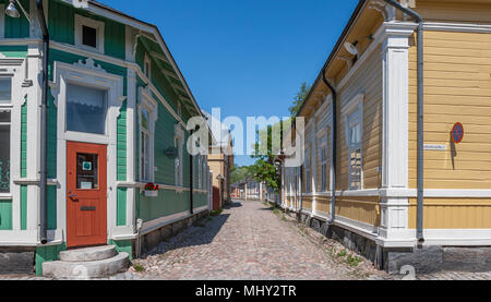 Città storica di timberhouses, città di Rauma, Finlandia Foto Stock