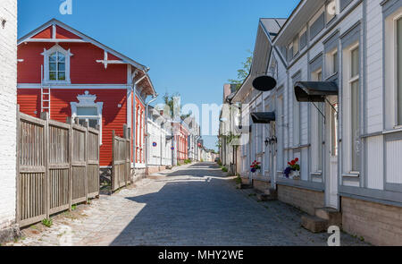 Città storica di timberhouses, città di Rauma, Finlandia Foto Stock