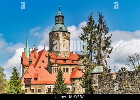 Il castello di Czocha (Zamek Czocha) è un castello difensivo costruito su una collina, Sucha (Czocha), Bassa Slesia voivodato, Polonia, Europa Foto Stock