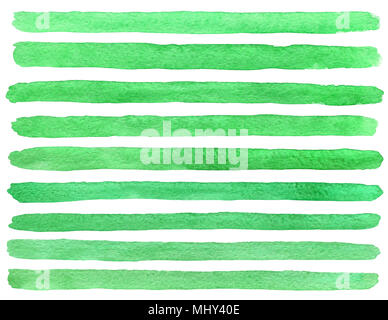 Dipinto a mano ad acquarello texture verde tratti isolati su sfondo bianco Foto Stock