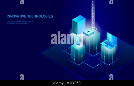 Isometrica, internet security blocca il concetto di business. Blu brillante isometrica informazioni personali la connessione dati dello smartphone pc la tecnologia del futuro. 3D Una infografica illustrazione vettoriale Illustrazione Vettoriale