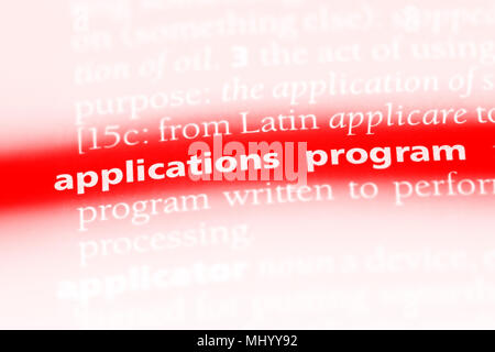 Programma di applicazioni di parola in un dizionario. applicazioni il concetto di programma. Foto Stock