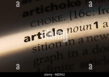 Articolo parola in un dizionario. articolo concetto. Foto Stock