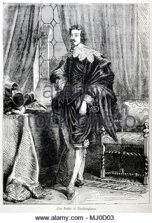 George Villiers, primo duca di Buckingham, 1592 - 1628, fu un cortigiano inglese, statista e protettore delle arti. Egli era un preferito ed eventualmente anche un amante del re Giacomo I d'Inghilterra, antichi illustrazione circa dal 1880 Foto Stock