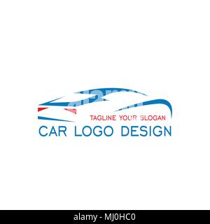 Car design del logo, auto auto logo con il colore blu, icone vettoriali. Illustrazione Vettoriale