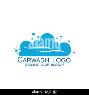 Lavaggio auto design logo, icone vettoriali.logo blu isolato su sfondo bianco. Illustrazione Vettoriale