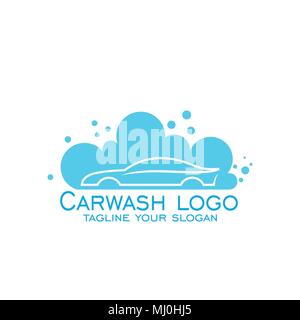 Lavaggio auto design logo, icone vettoriali.logo blu isolato su sfondo bianco. Illustrazione Vettoriale